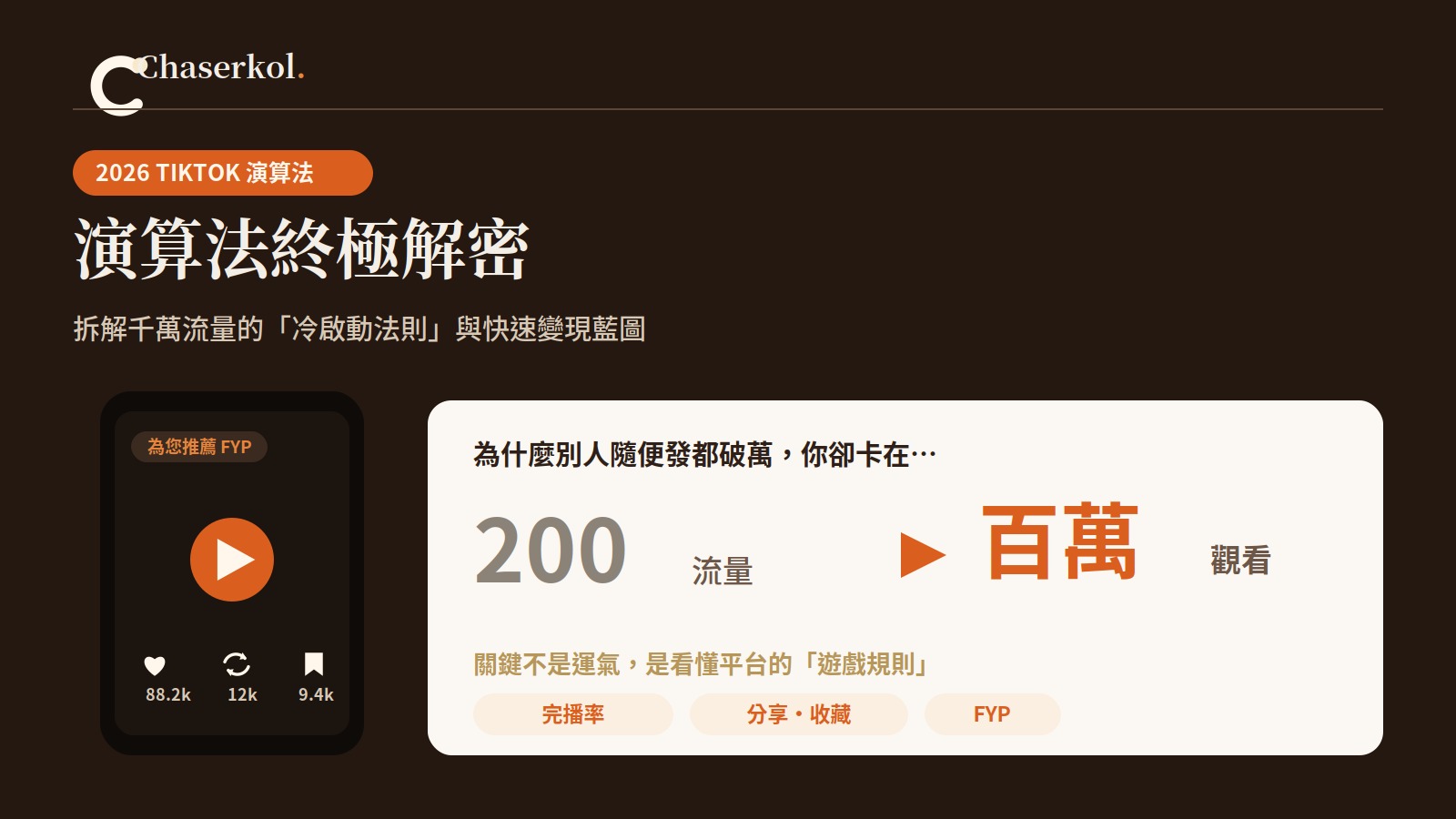 2026 TikTok 演算法終極解密:為什麼別人隨便發都破萬,你卻卡在 200 流量?看懂完播率、分享收藏、FYP 遊戲規則
